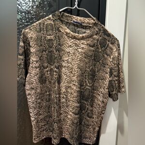 Zara Snake Pattern Tee in Brown and Tan